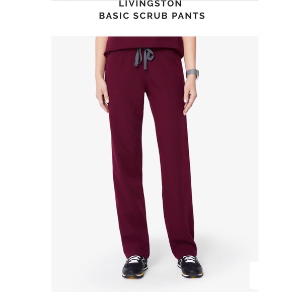 Figs Pants - FIGS Livingston burgundy scrub bottoms